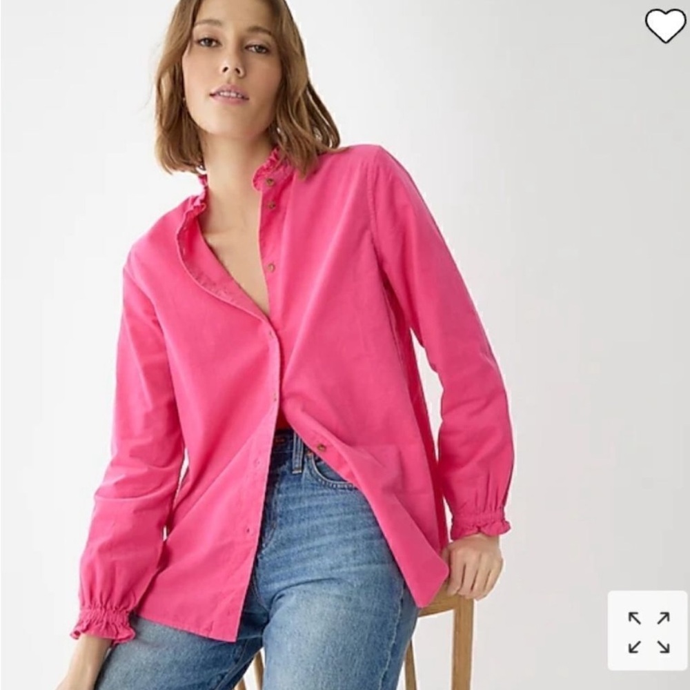 J. Crew Classic-fit ruffleneck Pink shirt in corduroy size 4